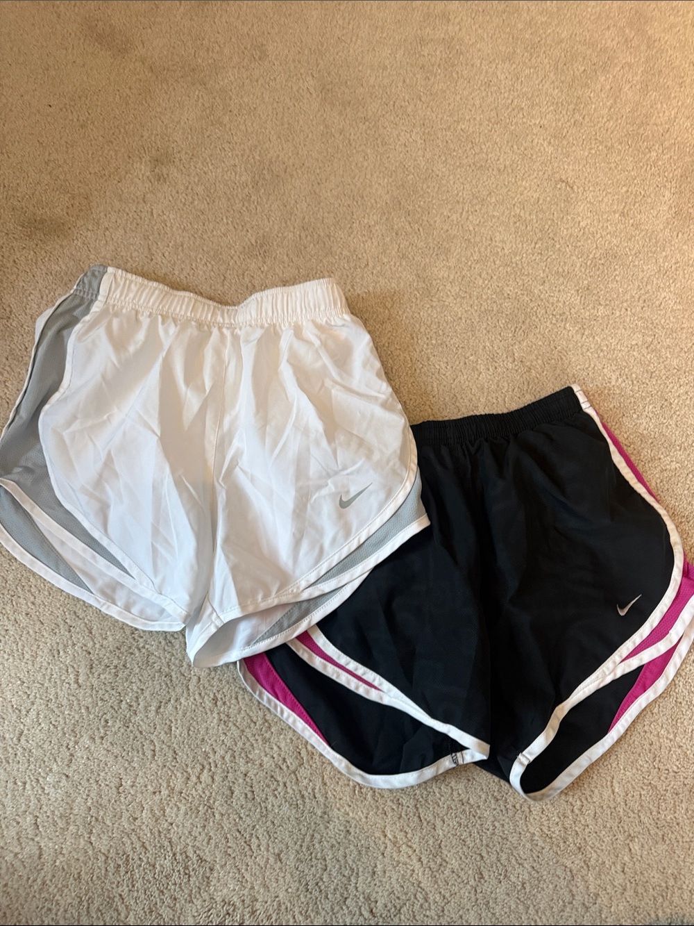 2 Pairs of Nike Women’s Athletic Shorts — White & Black with Pink Trim